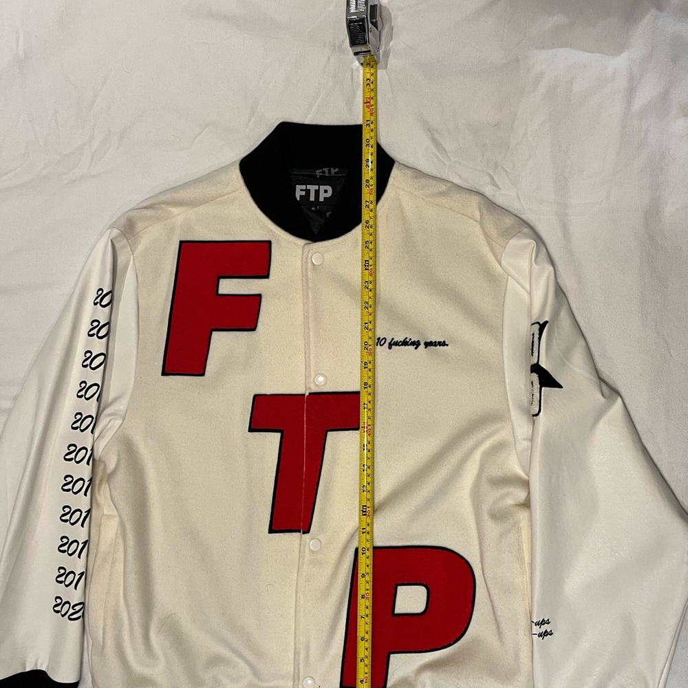 FTP Men's Varsity Jacket in Cream and Red